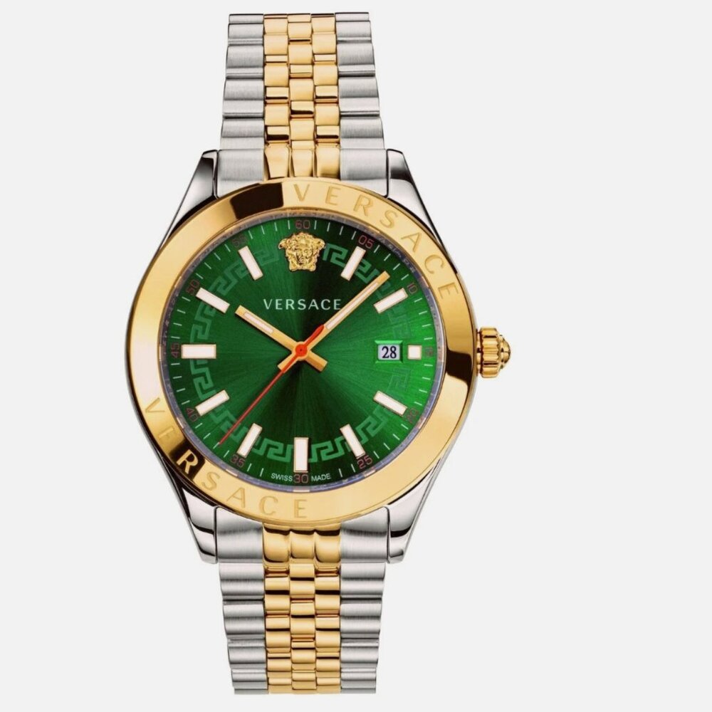 Versace Green Face Men's Dial Two-Tone Swiss Quartz Watch